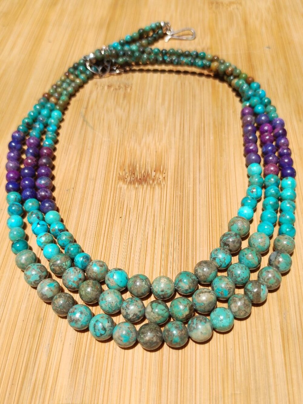Jay King DTR triple strand multi color Turquoise necklace 925 Sterling Silver